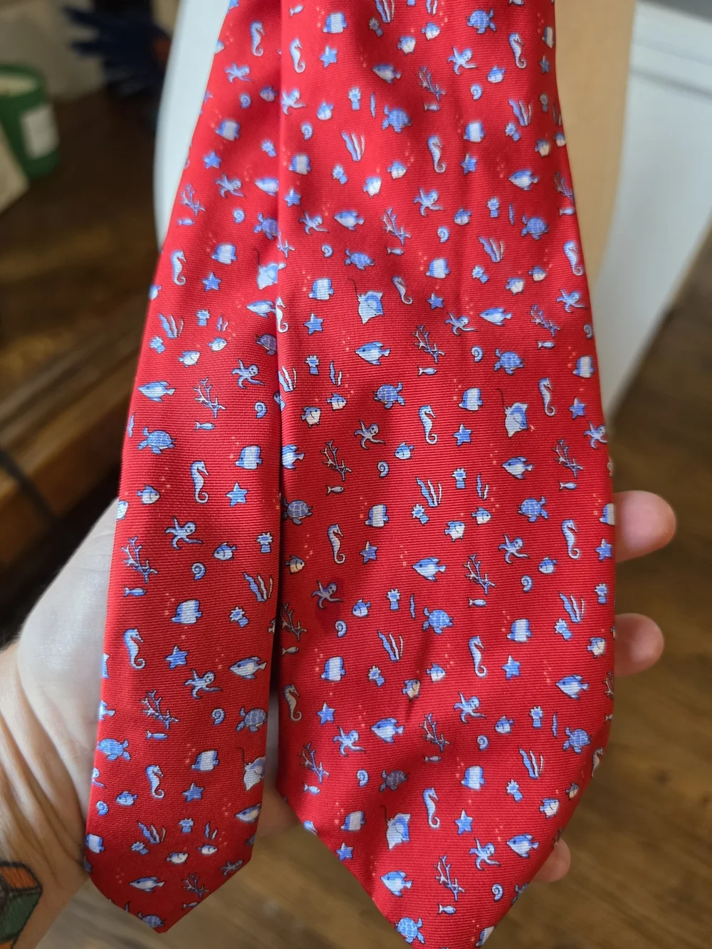 Brooks Brothers Nautical Sea Life Red Tie with Blue Marine Motif